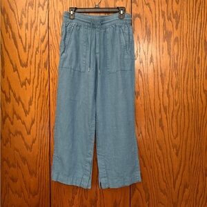 Athleta  Women's  Pants Blue Cabo Linen Wide Leg Relaxed Fit sz 6p